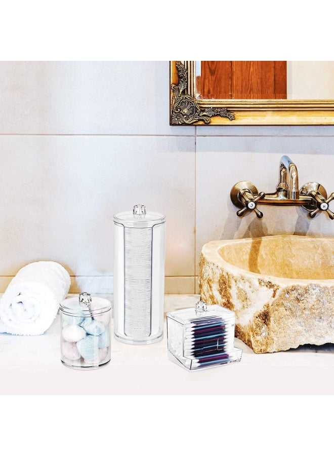 مجموعة منظم مكياج 3 قطع من الأكريليك الشفاف بغطاء – لتخزين وسادات القطن، أعواد التنظيف وأدوات التجميل، مثالية لتنظيم الحمام وطاولة الزينة بشكل أنيق وعملي - Image 5